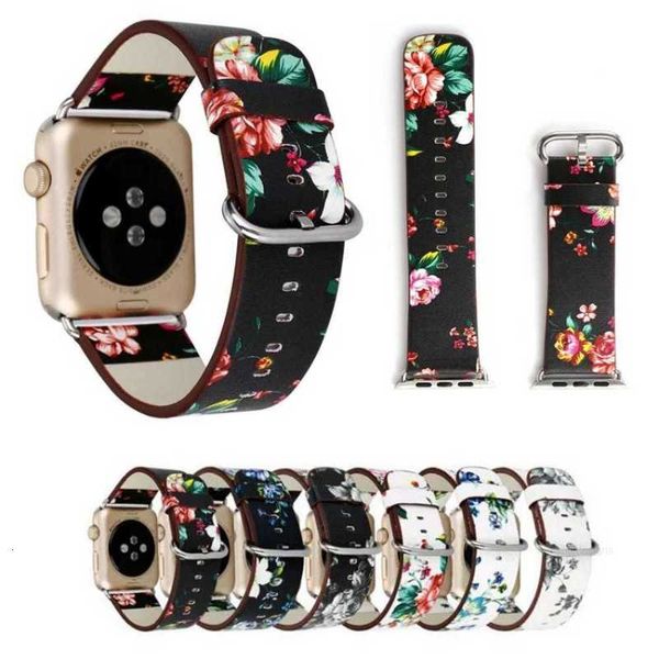 Pulseira de couro impressa nacional de designer para Apple Watch Ultra 49mm Band se 41mm 45mm 42mm 38mm 40mm 44mm Pulseira de pulso com design de flores iwatch 8 7 6 5 4 3 categoria