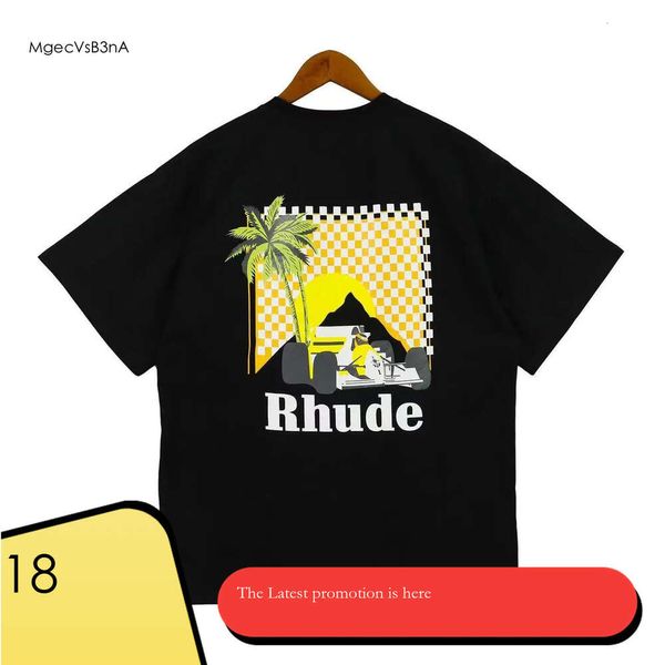 Футболка Rhude, летняя американская уличная футболка с кокосовыми пальмами и принтом, мужская дизайнерская футболка, свободная повседневная мужская и женская футболка 541