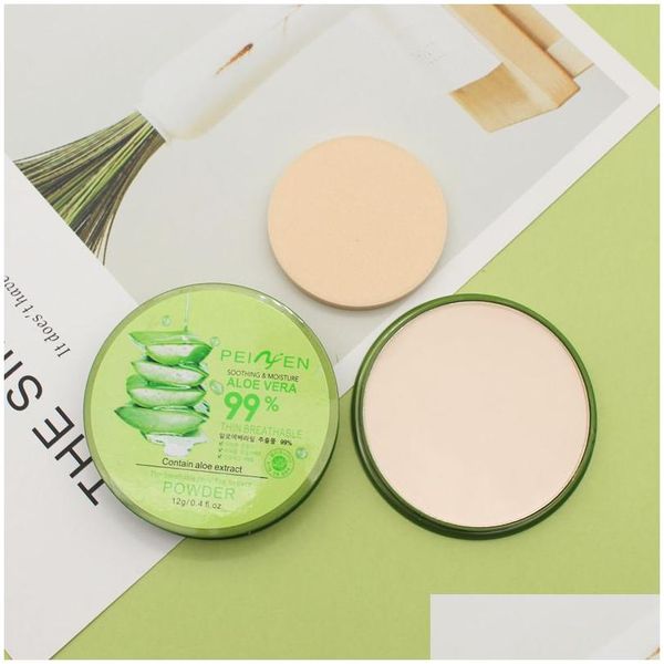 Pó facial Aloe Vera 99% Contour Powder Calmante Umidade Fina Respirável Pressionado Powderr Oil-Control Hidratante Natural Er Face Ma Dh76Q