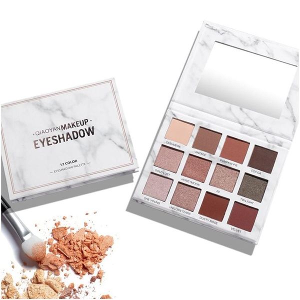 Sombra de olho Qiaoyan Earth Color Eyeshadow Palette pigmentada à prova d'água de longa duração 12 cores Shimmer Matte Eye Shadow Highlighter Powd Dhyxq