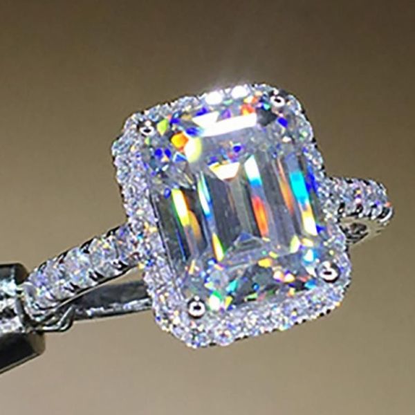 Кольца кластера, белое золото 18 карат, 750 пробы, 1, 2, 3, 4, 5, прямоугольное, изумрудной огранки, с муассанитом, бриллиантовое кольцо, женское, свадебное, юбилейное, Engagemen301f