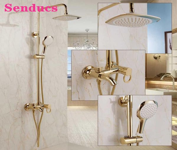 Ouro conjunto de chuveiro do banheiro senducs redondo chuvas mão chuveiro cabeça cobre banheira misturadora torneiras banho frio sistema chuveiro x07055847793