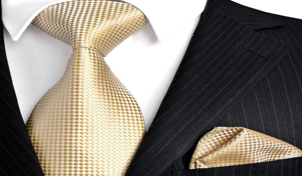 F15 Gold, Gelb, Silber, kariert, solide Herren-Krawatten, Krawatten aus 100 % Seiden-Jacquard, gewebtes Krawatten-Set, Taschentücher, Anzug, Geschenk für Männer 3011412