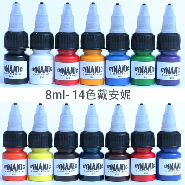 INKS 14COLOR/SET 8ML/Brand Brand Profissional Tattoo Ink Kits para Arte Corporal Micropigmentação de Micropigmentação Conjunto de cores Hot Hot