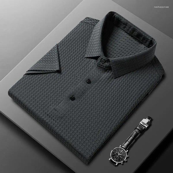 Erkek Polos Erkekler Yaz Yüksek Kaliteli İş Polo Gömlek/Erkek İnce Fit Moda Sıradan Buz Filament Elastikiyeti Gömlekler Camisa M-4XL