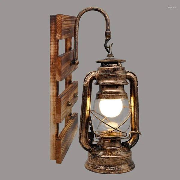 Настенный светильник, винтажный керосиновый промышленный светильник в деревенском стиле с деревянной основой, декор для прихожей ресторана, бра E27, бра для дома