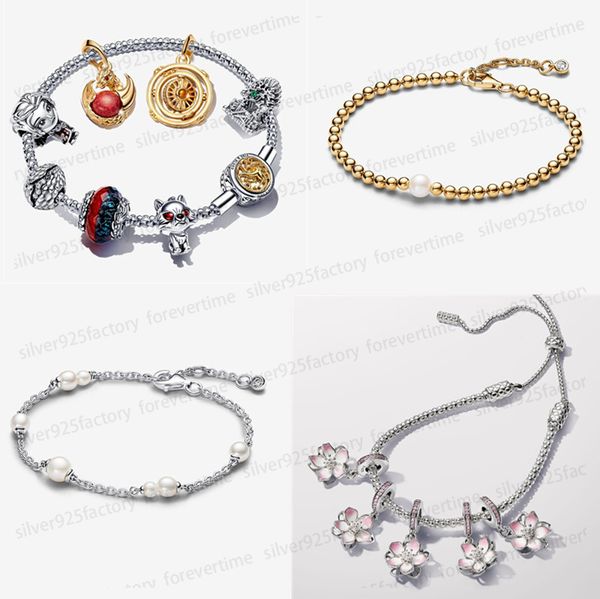 NEUE Designer-Armbänder für Frauen, luxuriöses Verlobungsgeschenk, DIY-Passform für Pandoras „Games of Thrones“-Charms-Armband-Set, Perlenschmuck, Ohrringe, Kirschblüten-Armband