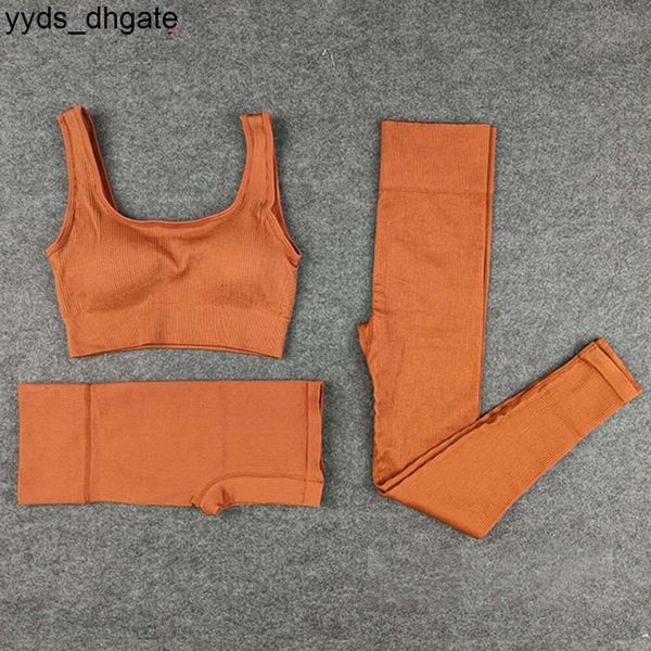 Lu Lu Align Piece Donna Energia Due abiti senza cuciture 3 pezzi Pantaloncini estivi + Reggiseno sexy Pantaloni a vita alta Ragazza che corre Fitness Set da palestra Abbigliamento sportivo Limone LL Jogger Lu-08 2024