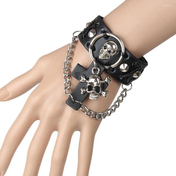 Charme Pulseiras 1pc Pulseira Crânio Halloween Punk Chic Acessório de Pulso