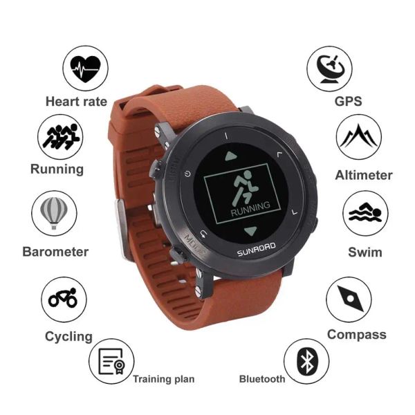 Uhren Sunroad Digital Sports Man Watch Höhenmesser Barometer Herzfrequenz Kompass Schrittzähler Wasserdichte Schwimmuhr GPS Hombre Armbanduhr