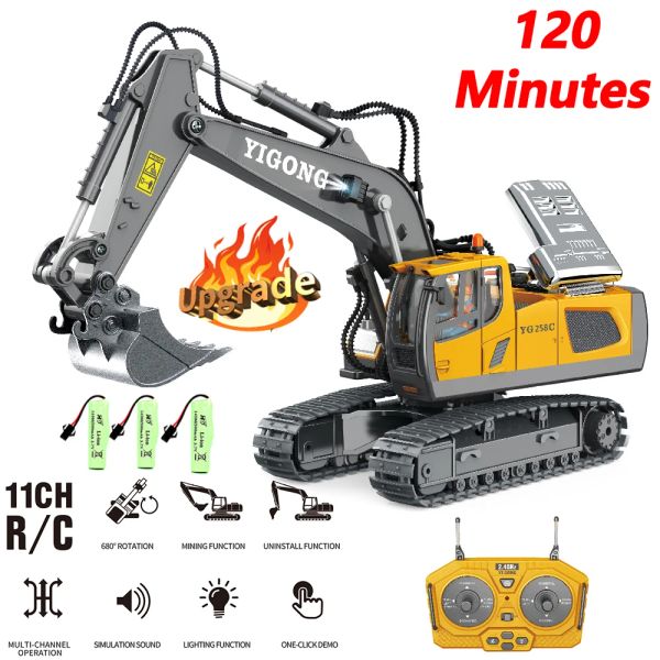 Arabalar 2.4g 11 Kanallar RC Excavator Dökme Buldozer Sepet Kamyonları Buldozer Alaşım Aracı Uzaktan Kumanda Araba Exkavatör Hediye Oyuncak Çocuk İçin