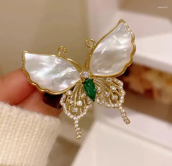 Broschen Natürliche Muschel Strass Schmetterling Für Frauen Revers Pins Elegante Party Kleidung Anzug Kleine Accessoires Geschenk