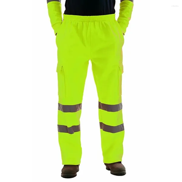 Calças masculinas sweatpants hi vis calças de alta visibilidade calça toda a temporada solta workwear fita reflexiva segurança