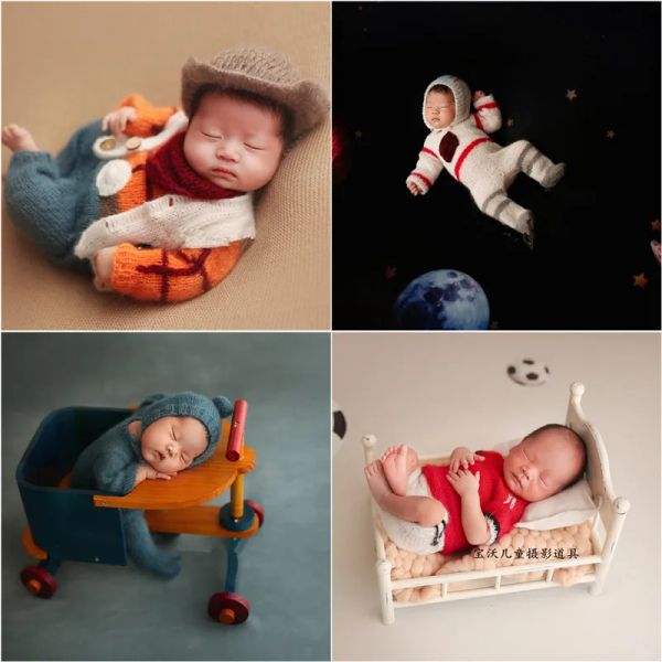 Sets Dvotinst Neugeborenen Baby Fotografie Requisiten Handgemachte Gestrickte Nette Cartoon Hut Outfit 2peice Fotografia Studio Shooting Foto Requisiten