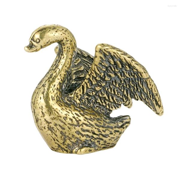 Estatuetas decorativas de latão cisne ouro decoração estátuas douradas decorações artesanato animal escritório desktop pequeno