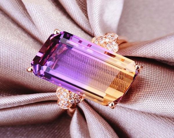 Ringe aus 14 Karat Roségold mit Edelsteinen für Damen, Citrin, Amethyst, Kristall, Zirkon, Diamanten, Luxus-Cocktailparty, Bague-Schmuck, Geschenk 9094843