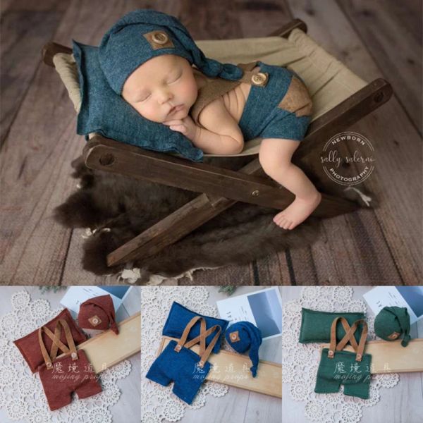 Sets Dvotinst Neugeborenen Fotografie Requisiten für Baby Jungen Hosenträger Body Outfit Hut Kissen Fotografia Zubehör Studio Foto-shooting