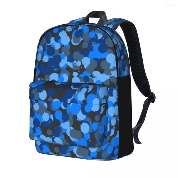 Mochila legal spash camuflagem pontos azuis mochilas geométricas menina estilo ao ar livre macio sacos de escola alta personalizado