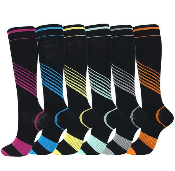 V-çizgili diz-yüksek sıkıştırma çorapları Erkek Kadın Spor Pamuk Çorapları Atletik Koşu Hemşireleri Uçuş Seyahat Kurtarma Çorapları