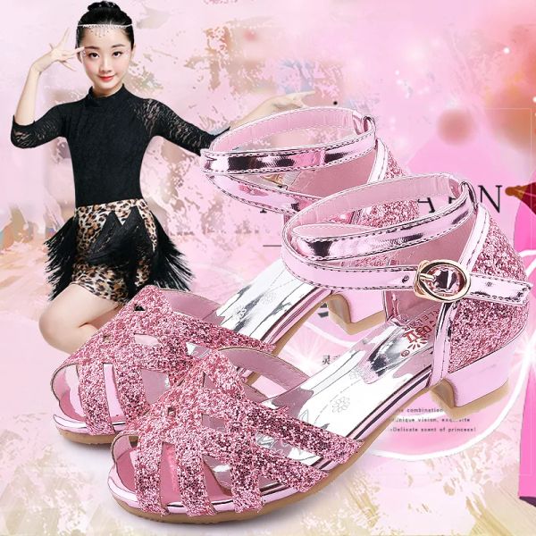 Tênis de salto alto meninas glitter sapatos princesa crianças verão primavera festa casamento strass sandálias bebê crianças vestido sapatos tamanho 2637