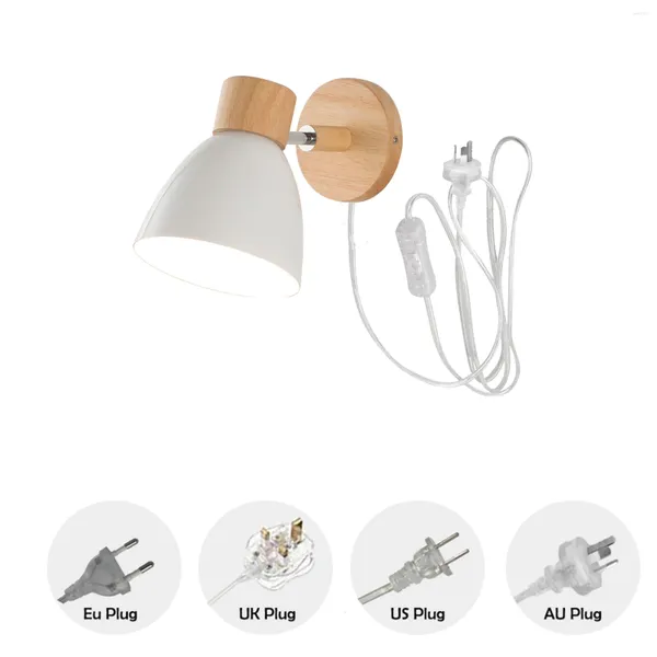 Lâmpada de parede NUNU 5,9 pés Plug In Button Cord ou Hardwired Mini Light Wood com metal Shade 6 Macaroon Color Options para quarto Bar Loft