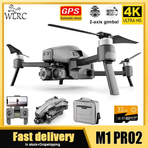 Meias Wlrc M1 Pro2 4k GPS Drone 2 eixos Gimbal Profissional 6k Câmera HD 28mins 1600m 5g Imagem 32gb Tf Cartão Presentes Meninos Brinquedo Vs Sg906 Max