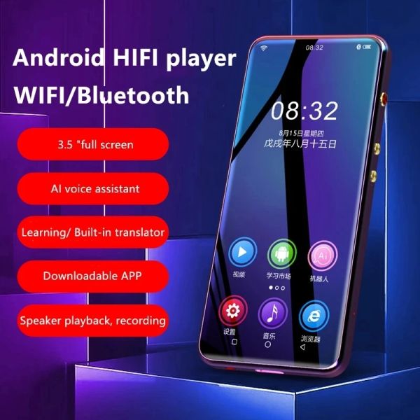 Jogadores tela de toque completa hifi mp4 player bluetooth 5.0 wifi inteligente ai android app fm gravador de rádio ebook vídeo portátil music player