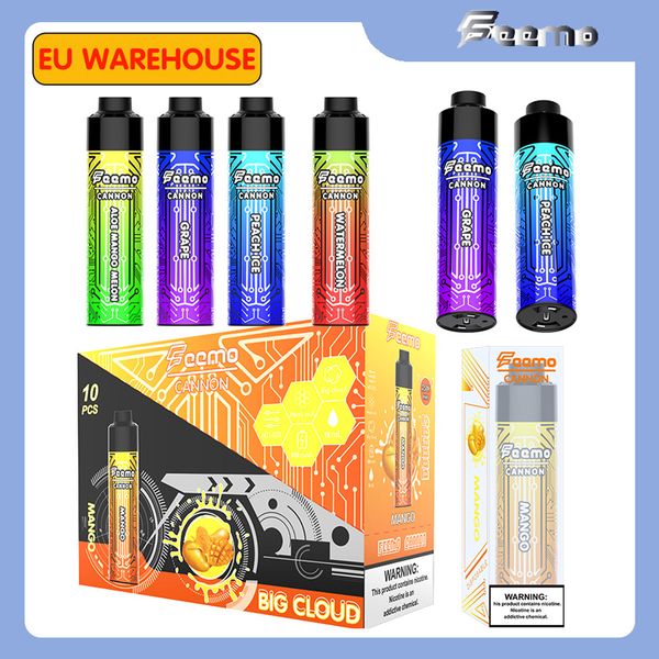 Spedizione UE USA Penna Vape usa e getta Big Cloud Feemo Cannon DTL Big Puff E cig puff 10000 18ML preriempito Puff 10K vapes tipo-c cavo di ricarica con batteria ricaricabile da 0,5ohm