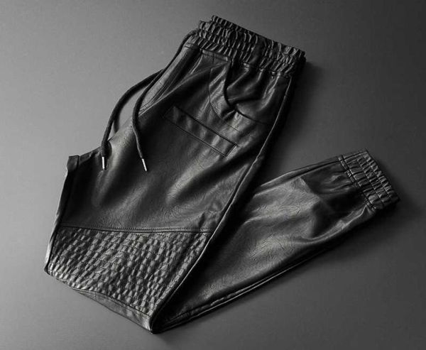 Брендовые мужские кожаные брюки Thoshine, брюки-шаровары с эластичной резинкой на талии и карманами для мотоциклистов, брюки-шаровары 24210282