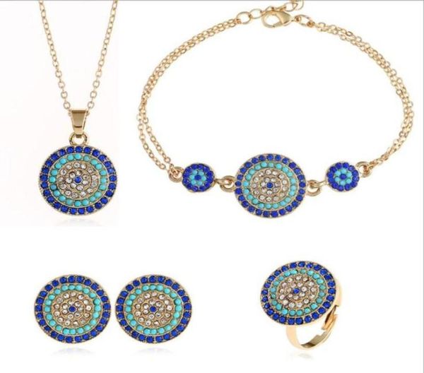 Sommer-Statement Türkei Blaue Augen Schmuck-Set Halskette Ohrringe Ohrstecker Ring Armband Böhmische Vintage-Schmuck-Sets für Frauen82777897196749