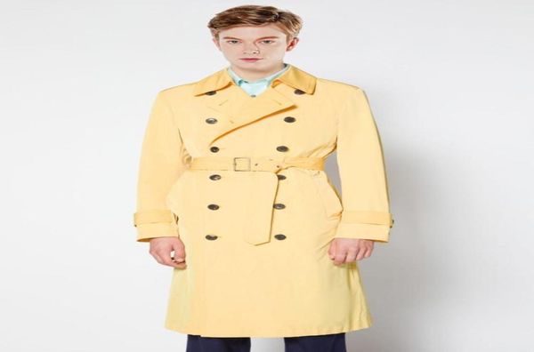 Men039s trench coats longo joelho casaco masculino duplo breasted luz amarela portátil blusão chuva corte clássico algodão poliéster men1758375