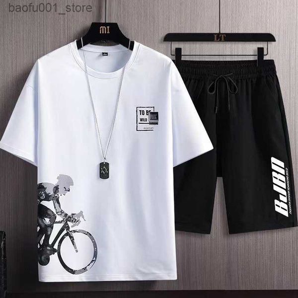 Tute da uomo Estate Tuta da uomo 2 pezzi Set Moda Casual Solido T-shirt a maniche corte e pantaloncini Tuta sportiva Abbigliamento uomo traspirante 220718 Q240228