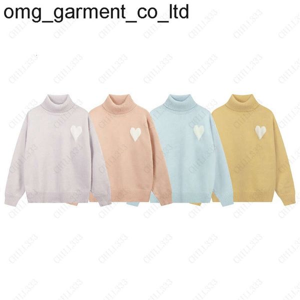 Nova gola alta lapela camisola homem mulheres lã suéteres unisex designer marca de moda luxo paris marca solta amis coração de malha confortável macio cashmere hoodie