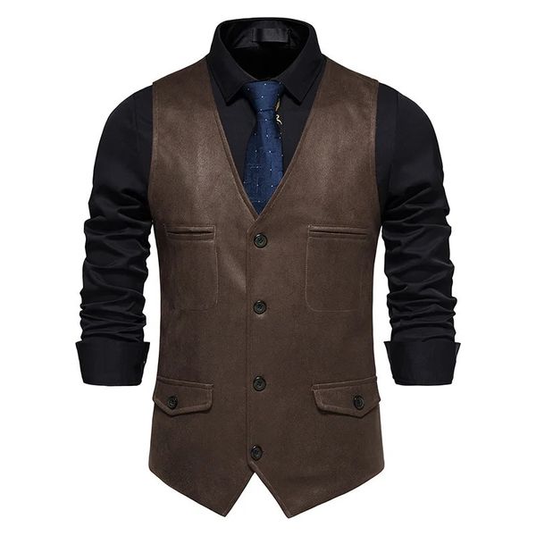 Vintage Kaffee Wildleder Anzug Weste Männer Marke Ärmellose Casual Western Weste Party Gilet Kostüm Homme XXL 240228