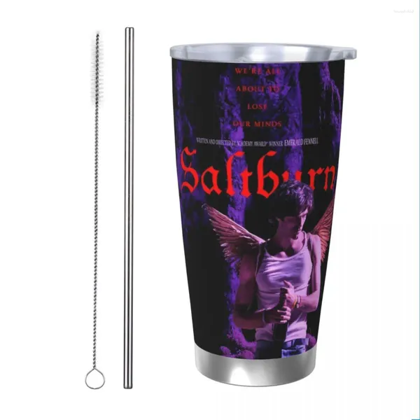 Tumblers Saltburn 2024 A24 Film Poster Jacob Elordi Tumbler isolado com canudos caneca térmica de vácuo caneca térmica de parede dupla copo de garrafa 20oz