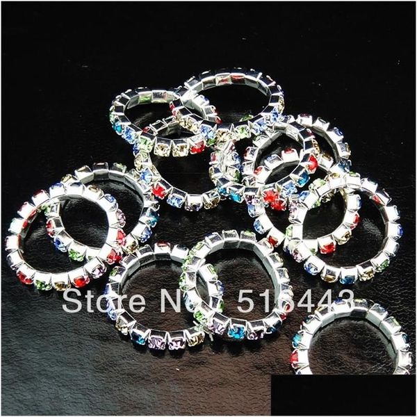 Bandringe 48 stücke Colorf Tschechische S Stretchy Silber Überzogene Frauen Oder Zehen Großhandel Schmuck Lots A230 230814 Drop Lieferung Ring Dhosf