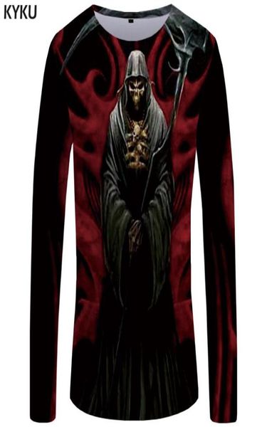 KYKU Skull T-shirt da uomo Camicia a maniche lunghe Vestiti neri Devil Divertenti T-shirt 3D Stampato Tshirt Rock Streetwear Abbigliamento uomo MX20058403452