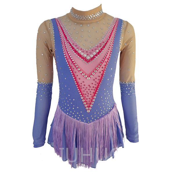 Liuhuo anpassen Farben Figuren Skating -Kleid Girls Teenager Eis Skatetanzrock Qualität Kristalle Stretchy Spandex Tanzkleidung Ballett Performance Purple Bd3245