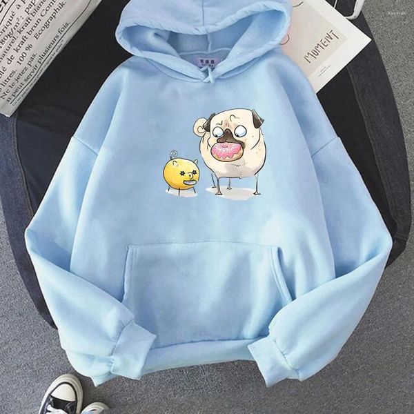 Hoodies femininos pug cão feminino engraçado kawaii blusa gráfica feminina harajuku velo com capuz pulôver sweatshirts anime roupas leve estiramento