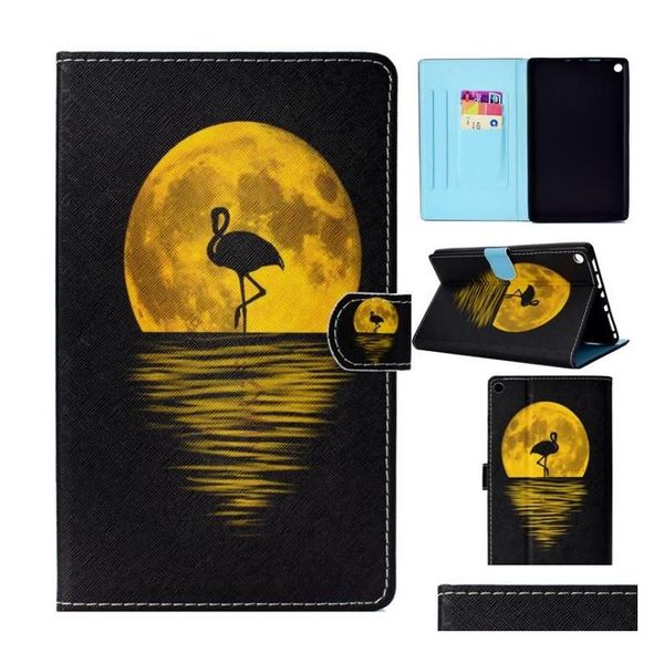 Tablet Pc Casos Sacos Tablets Case para Amazon Kindle Fire HD8 80 polegadas Er Moda Pintura Carteira de Couro Cartão Dormência Função Drop De Otbha