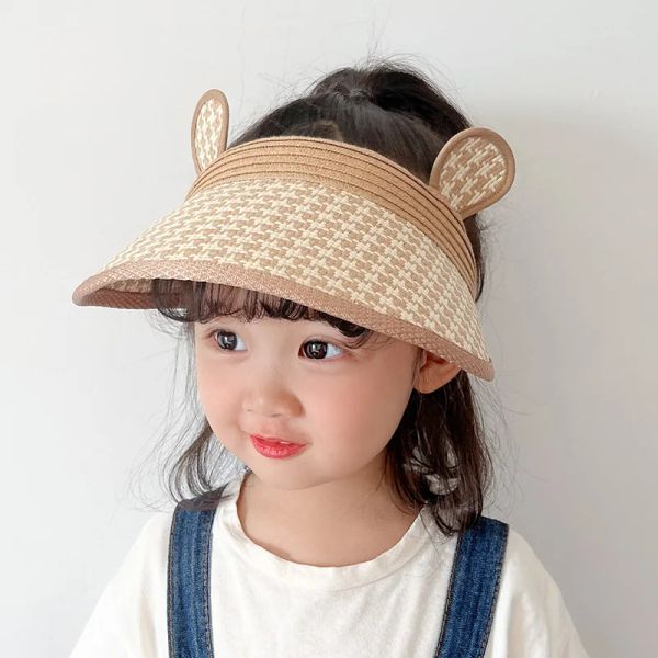 Cappelli Estate Cappellini da sole per bambini a quadri con orso cartone animato Nuovi design Cappellini vuoti moda unisex