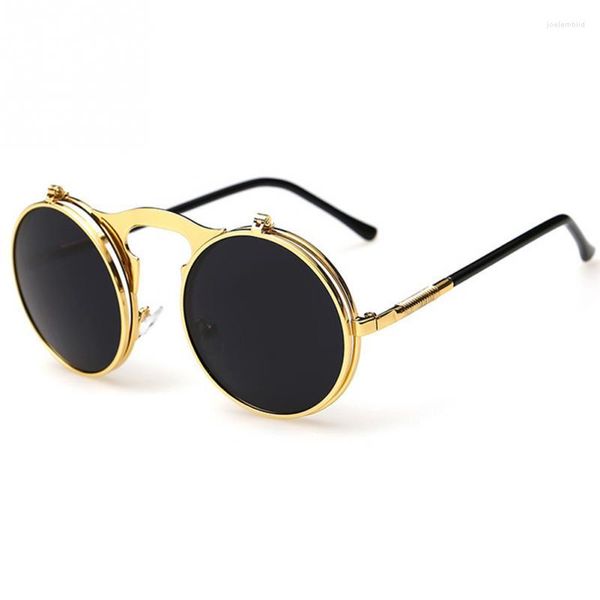Óculos de sol 2024 vintage steampunk redondo designer vapor punk metal mulheres óculos de sol homens retro círculo óculos de sol