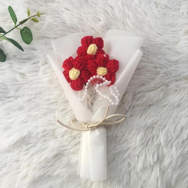 Fiori decorativi Bouquet all'uncinetto lavorato a maglia Laurea fatto a mano Matrimonio Decorazione per la casa Regali per insegnanti di scuola per le donne