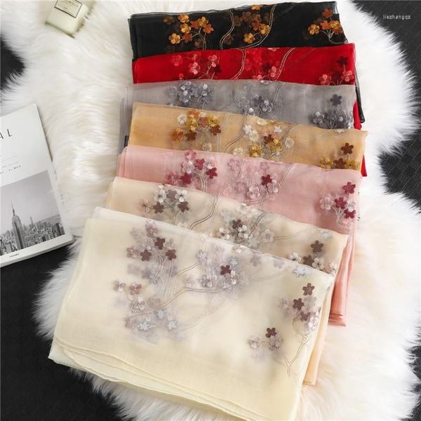 Schals Seide Wolle Schal Kirschblüte bestickt Frauen Mode Tücher und Wraps Dame Reise Pashmina hochwertige Winter Neck2427