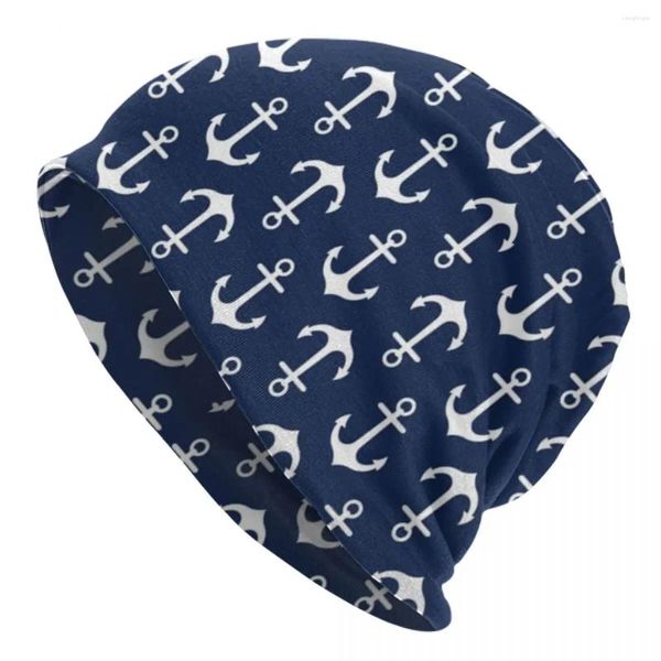 Berretti Berretti nautici blu navy Cappelli con motivo ad ancora Cofano Donna Uomo Y2K Cappello lavorato a maglia per esterni fresco Grafica autunnale calda