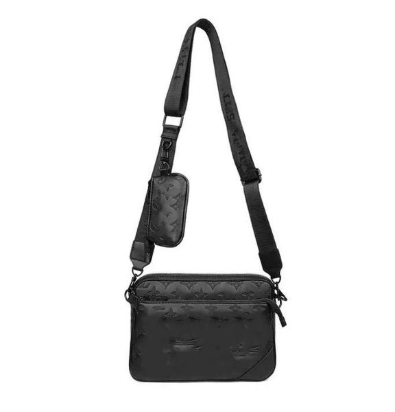 Borsa da uomo nuova, borsa per cellulare alla moda, set da 3 pezzi, borsa a tracolla singola di alta qualità in rilievo nero di fascia alta