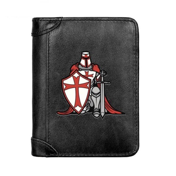 Brieftaschen Ritter Templer Echtes Leder Brieftasche Klassische Männer Business Tasche Schlanke Kartenhalter Männliche Kurze Geldbörsen Geschenke3254