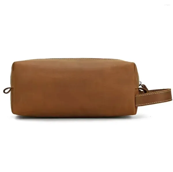 Sacos cosméticos bolsa de maquiagem simples pacote de embreagem de couro cavalo louco multifuncional bolso de higiene pessoal unisex pacote de viagem de couro