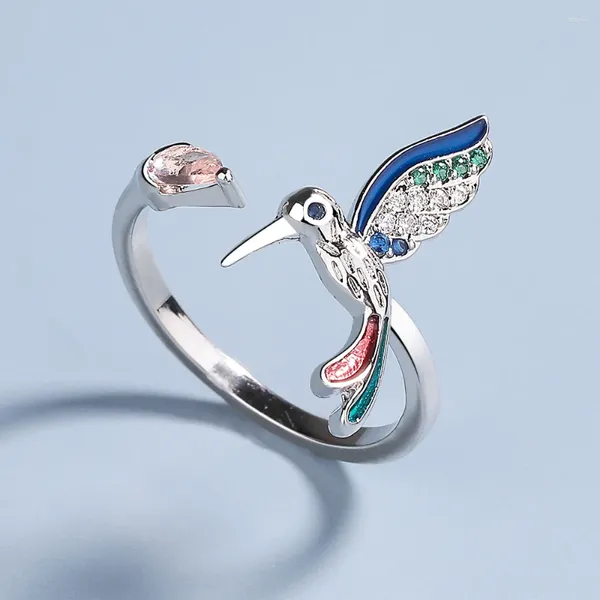 Кольца кластера, красивое кольцо для женщин, модное кольцо в форме колибри, эмалированные ювелирные изделия ручной работы, регулируемое отверстие для вечеринки