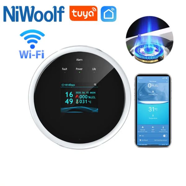 Rilevatore di perdite di gas Tuya Wifi Sensore Display a LED Schermo combustibile Smart Home Security Rilevatore di temperatura allarme perdite di gas GPL naturale